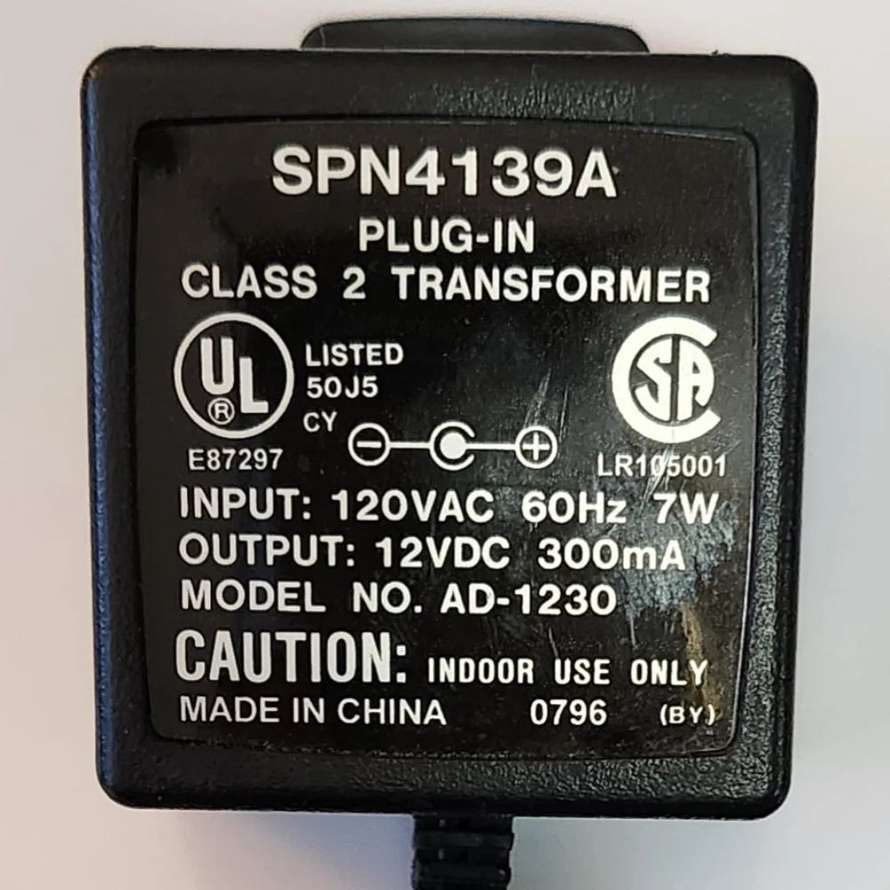 SPN4139A AC to DC Power Supply Adapter Charger 120Vac 12Vdc 300mA